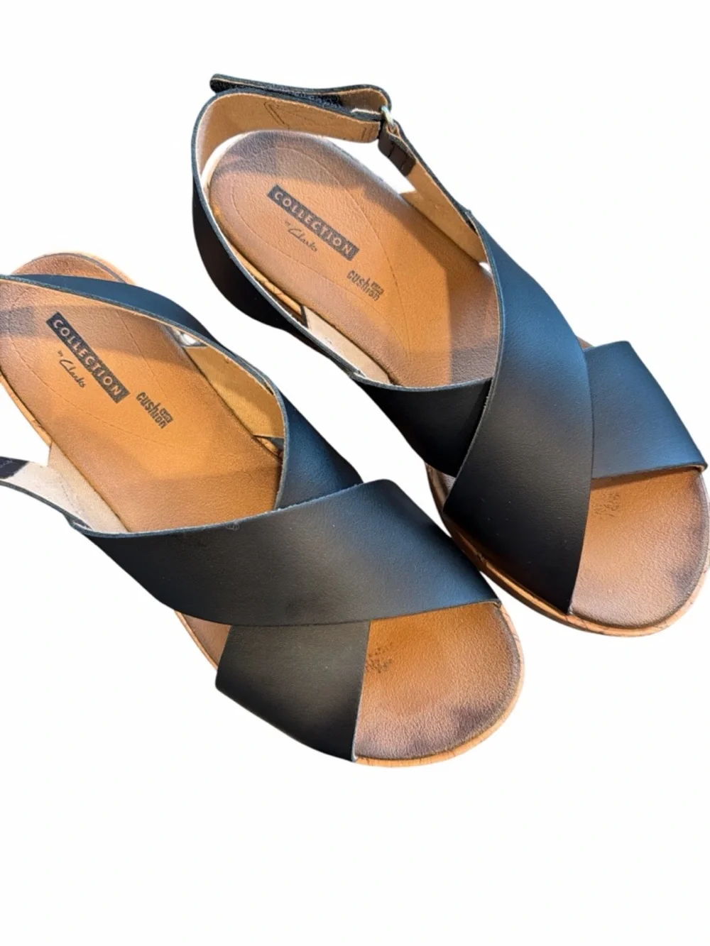 Clarks Collection Black Wedge Sandals Comfort Slingback Casual Size 7 - Picture 3 of 8